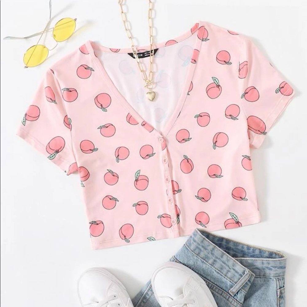 🍑 Peach cropped short sleeve cardigan - SHEIN - size L/XL 🍑